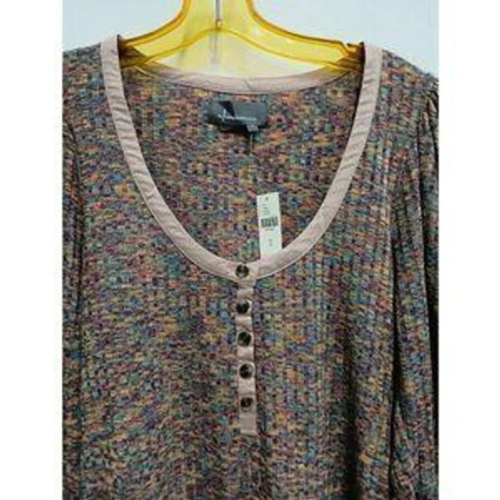 Anthropologie Henley Top Womens Small BOHO Puff Sleeve Ribbed‎ Casual NWT